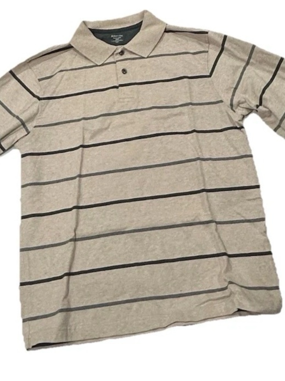 St. John's Bay Suede Jersey Striped Beige Collared Button Long Sleeve Polo S